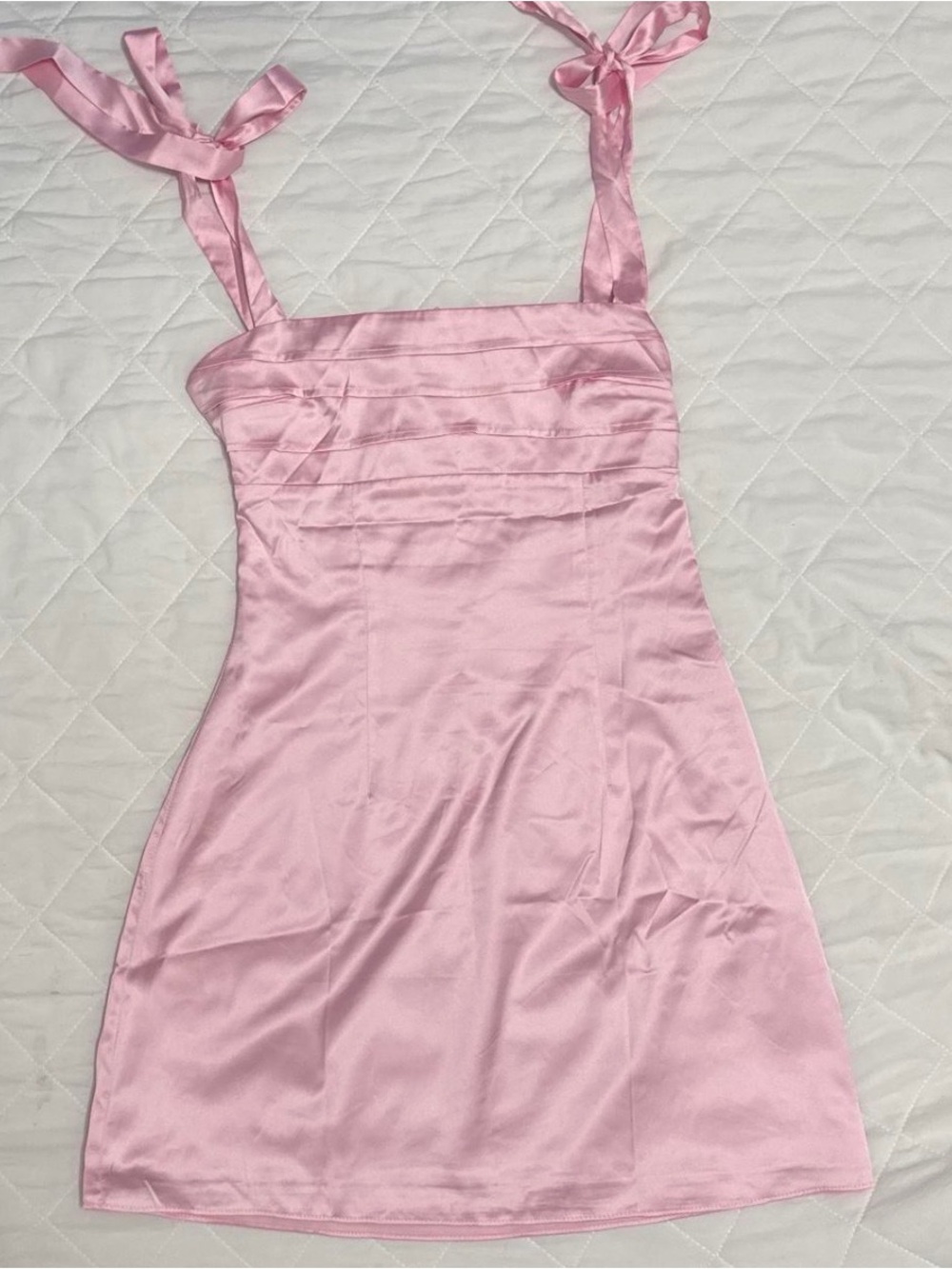 Pink Satin Tie-Strap Mini Dress